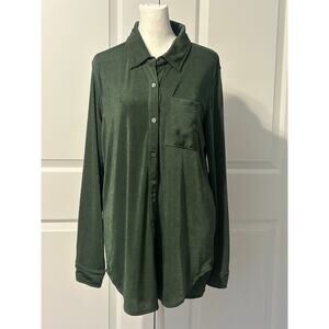 Charmed Hearts Green Long Sleeve Button Front Tunic Top Size Large